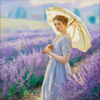 A woman with a parasol in the style of Impressionism — soft 