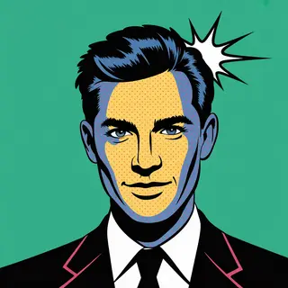 A portrait of a man in Pop Art style — bold outlines, Ben-Da