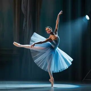 A dancer in a dynamic spin, dress flowing outward with one l