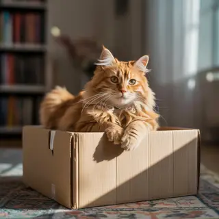 A cat sitting on top of a cardboard box