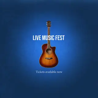 An event poster featuring a guitar illustration, the headlin