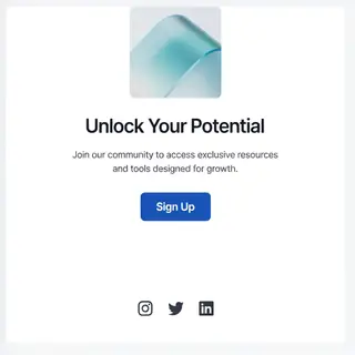 A landing page design with a hero header image at the top, a