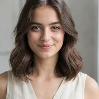 A close-up portrait of a young woman with a warm natural smi