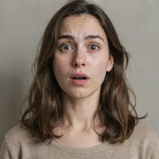 A portrait capturing genuine surprise — raised eyebrows, wid