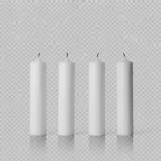 Exactly 4 white candles standing on a dark surface