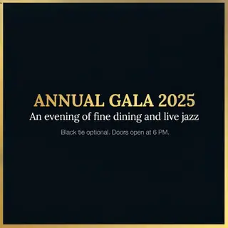 An event banner with headline 'ANNUAL GALA 2025' at the top 