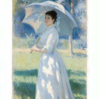 A woman with a parasol in the style of Impressionism — soft 