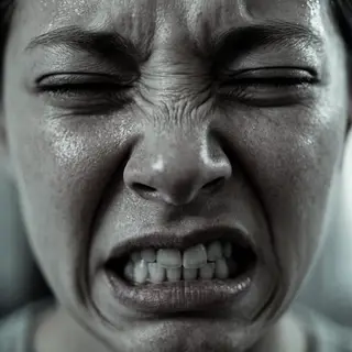 A close-up of a person's face showing clear disgust, nose wr