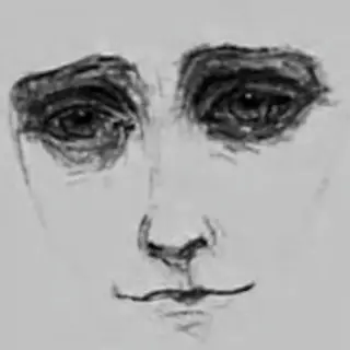 A human face with eyes, nose, and mouth but no eyebrows