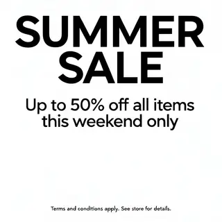 A poster with headline 'SUMMER SALE' in large bold text, bod