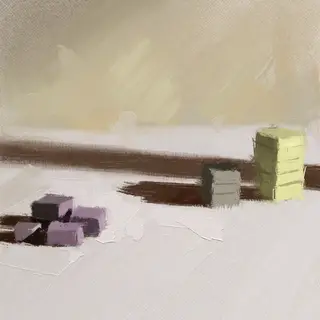 A still life painted in anxious minimalism — sparse composit