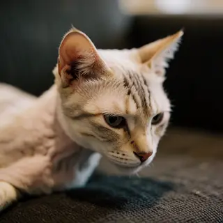 A cat lying on a couch without a collar