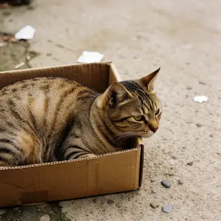 A cat sitting on top of a cardboard box