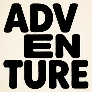 The word 'ADVENTURE' in big bold letters centered on a plain