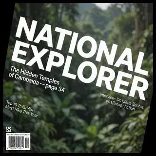 A magazine cover titled 'NATIONAL EXPLORER' with cover lines