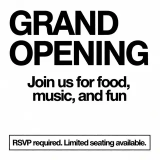 A flyer with large title 'GRAND OPENING', subtitle 'Join us 
