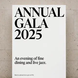 An event banner with headline 'ANNUAL GALA 2025' at the top 
