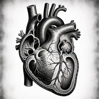 An anatomical illustration of the human heart showing four c