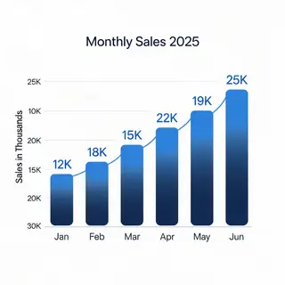 A bar chart showing monthly sales for January through June w