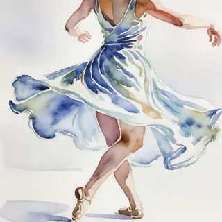 A dancer in a dynamic spin, dress flowing outward with one l