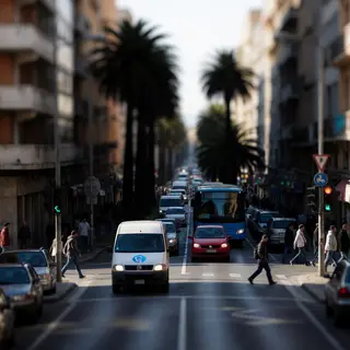 A tilt-shift photograph of a city street making real-life lo