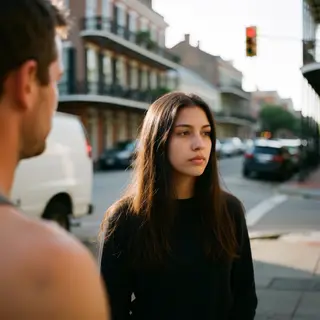 A street photograph with shallow depth of field as if shot a