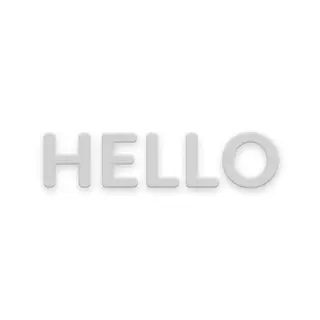 A single large word 'HELLO' centered on a white background
