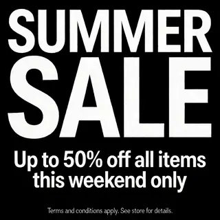 A poster with headline 'SUMMER SALE' in large bold text, bod