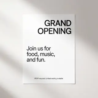 A flyer with large title 'GRAND OPENING', subtitle 'Join us 