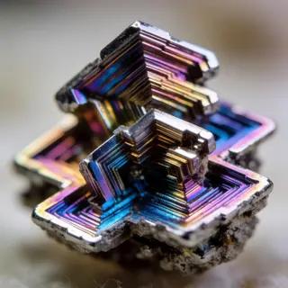 A specimen of bismuth crystal showing accurate iridescent ox