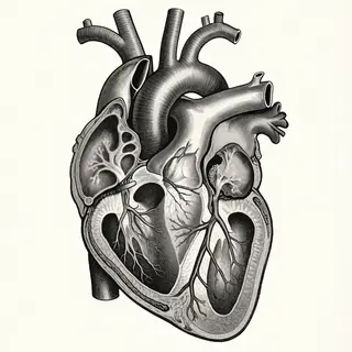 An anatomical illustration of the human heart showing four c