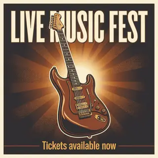 An event poster featuring a guitar illustration, the headlin