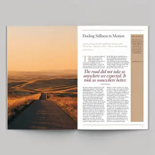 A magazine double-page spread with a left page containing a 