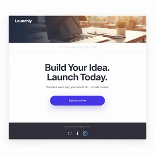 A landing page design with a hero header image at the top, a