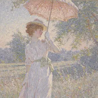 A woman with a parasol in the style of Impressionism — soft 