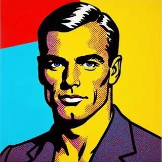 A portrait of a man in Pop Art style — bold outlines, Ben-Da