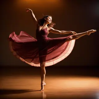 A dancer in a dynamic spin, dress flowing outward with one l
