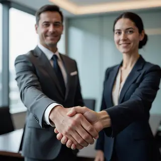 Two people shaking hands in a professional setting, all fing