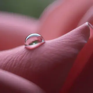 A close-up macro shot of a single dewdrop on a rose petal, s