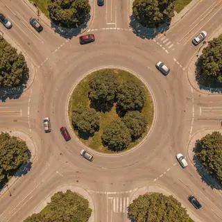 An aerial bird's-eye view looking straight down at a traffic