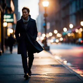 A street photograph with shallow depth of field as if shot a