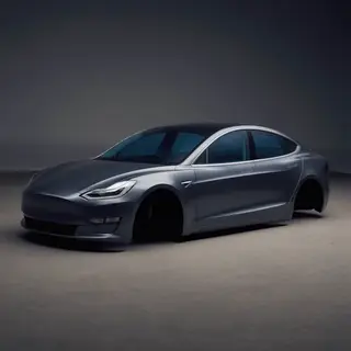 A car body with windows, doors, and headlights but no wheels