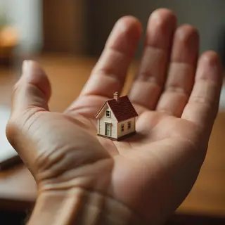 A miniature house sitting on the palm of someone's hand
