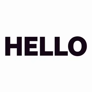 A single large word 'HELLO' centered on a white background
