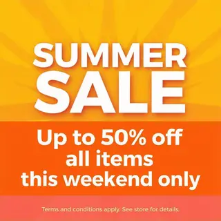 A poster with headline 'SUMMER SALE' in large bold text, bod