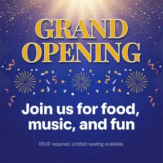 A flyer with large title 'GRAND OPENING', subtitle 'Join us 