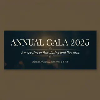 An event banner with headline 'ANNUAL GALA 2025' at the top 