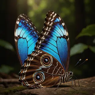 A Morpho menelaus butterfly with accurate iridescent blue do
