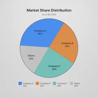 A pie chart showing market share: Company A 35%, Company B 2