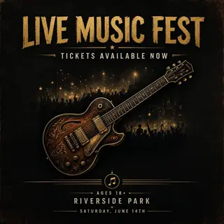 An event poster featuring a guitar illustration, the headlin